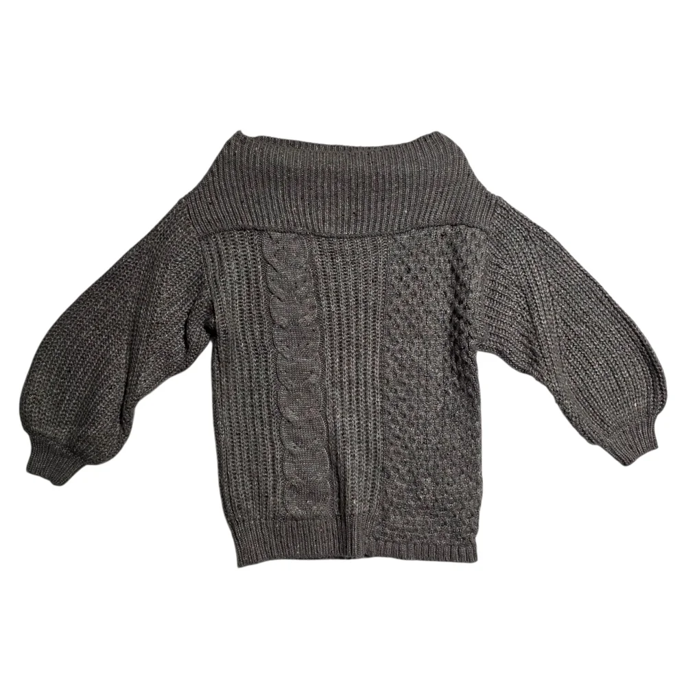 EUC FREE PEOPLE COZY CABLE OFF-SHOULDER CHARCOAL GREY SWEATER SZ XS